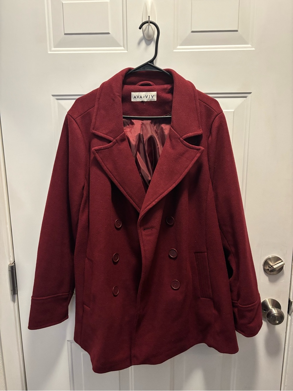 Ava & Viv Women's Double-Breasted Dark Red Pea Coat